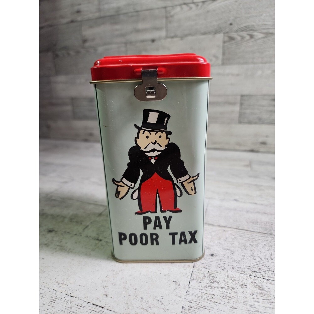 Vintage Monopoly Tin Piggy Bank 6" Poor Tax Hasbro 2000 y2k